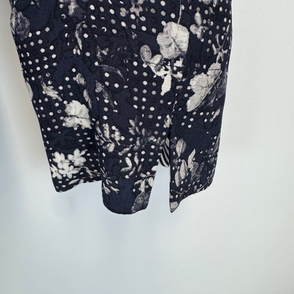 Weill Paris 100% Silk Floral Polka Dot Striped Trim Blazer Navy White Size 10 - Picture 7 of 16